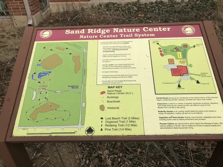 The Sand Ridge Nature Center trail map.