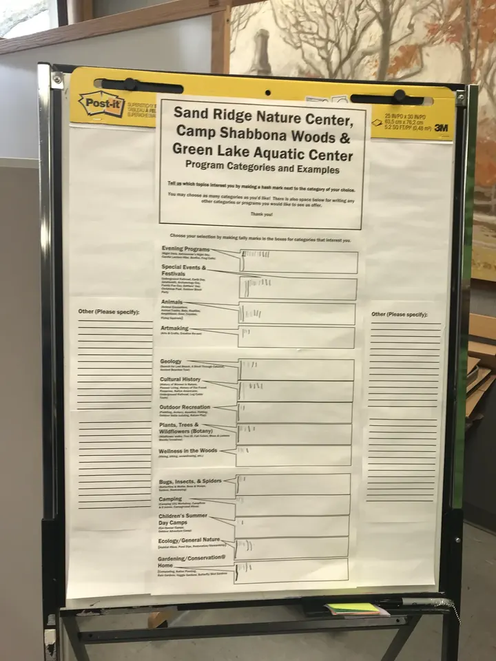 An information sign on a stand at the nature center.